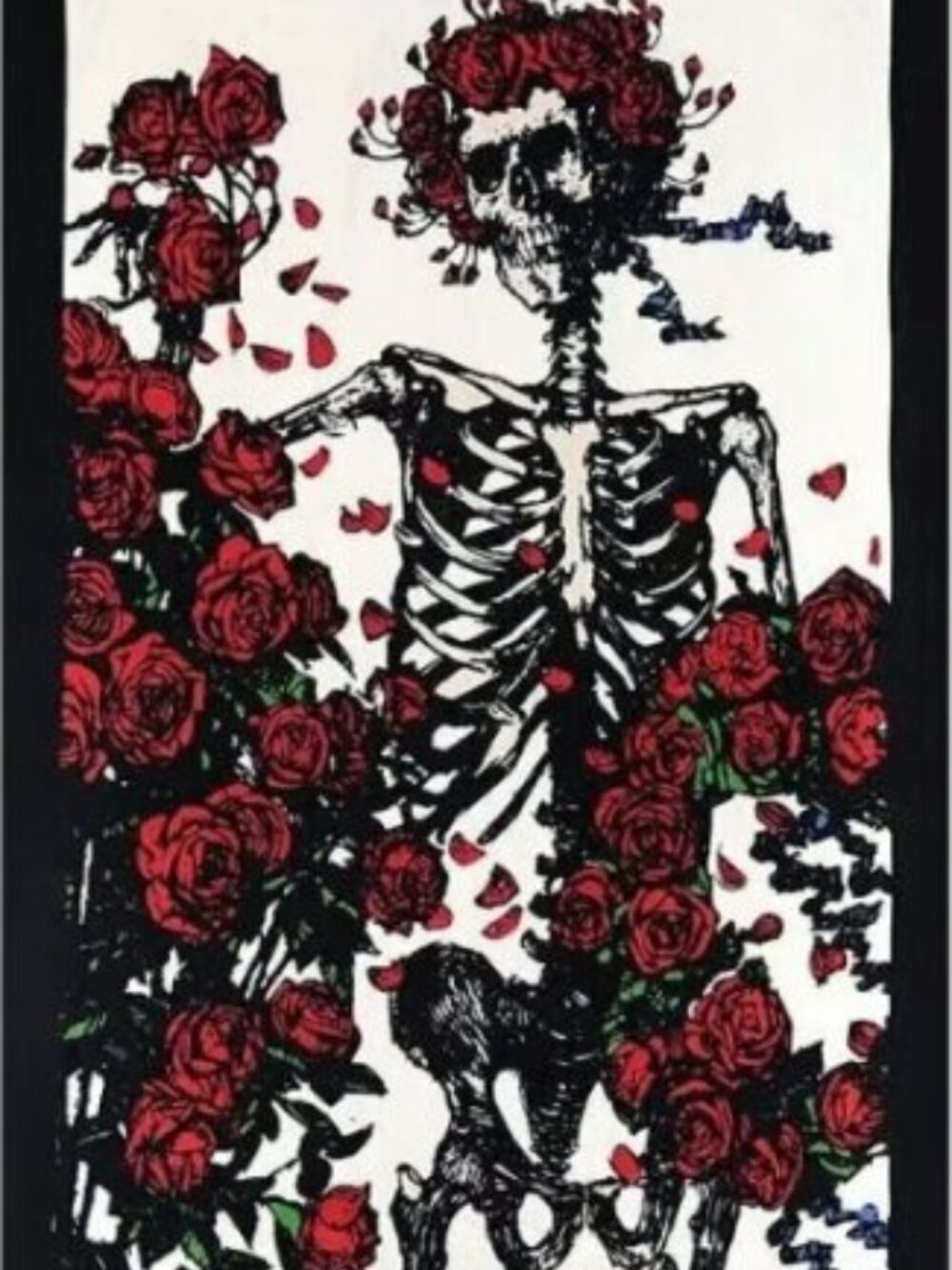 Grateful Dead 3D Skeleton & Roses Tapestry ~ 100% Cotton ~ 30” x 45” ~Brand New!
